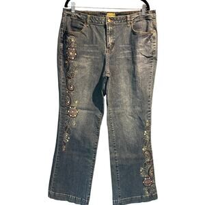 Midnight Velvet Wide Leg Denim Size 16 Embroidered Studs Boho Fashion Jeans